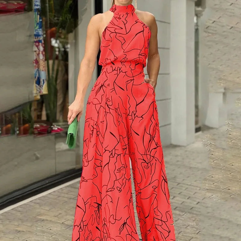 Product Image for Heidi-Mode | Eleganter Gedruckter Neckholder Jumpsuit, Helles Rot / M