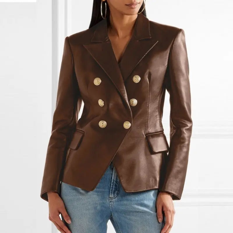 Product Image for Lederblazer mit Doppelknopfverschluss, Schwarz / L