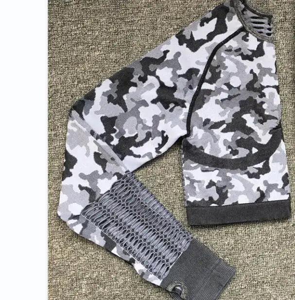 Product Image for Heidi-Mode | 1 Stück Camouflage Set Frauen Yoga Anzug Sport Set Fitness Trainingsbekleidung Langarm Fitness Crop Top Hohe Taille Nahtlose Camo 