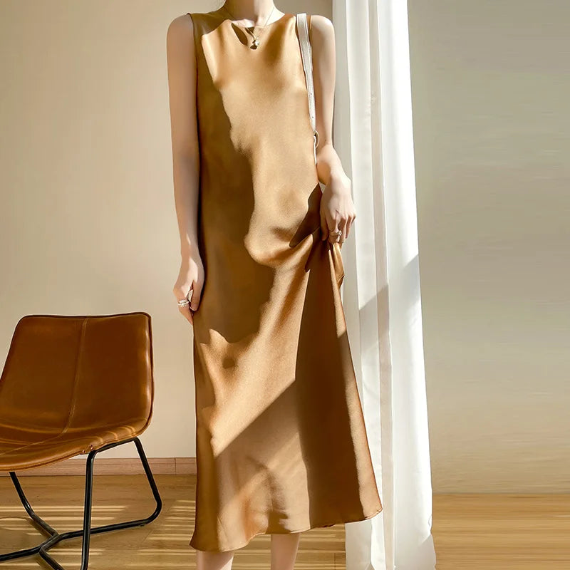 Product Image for Heidi-Mode | Helle Luxus Acetat Satin Seiden Wickelkleid Frau Französisch Nische Schlank Sexy V-Ausschnitt Temperament Unterkleid, Karamellfarbe / XL
