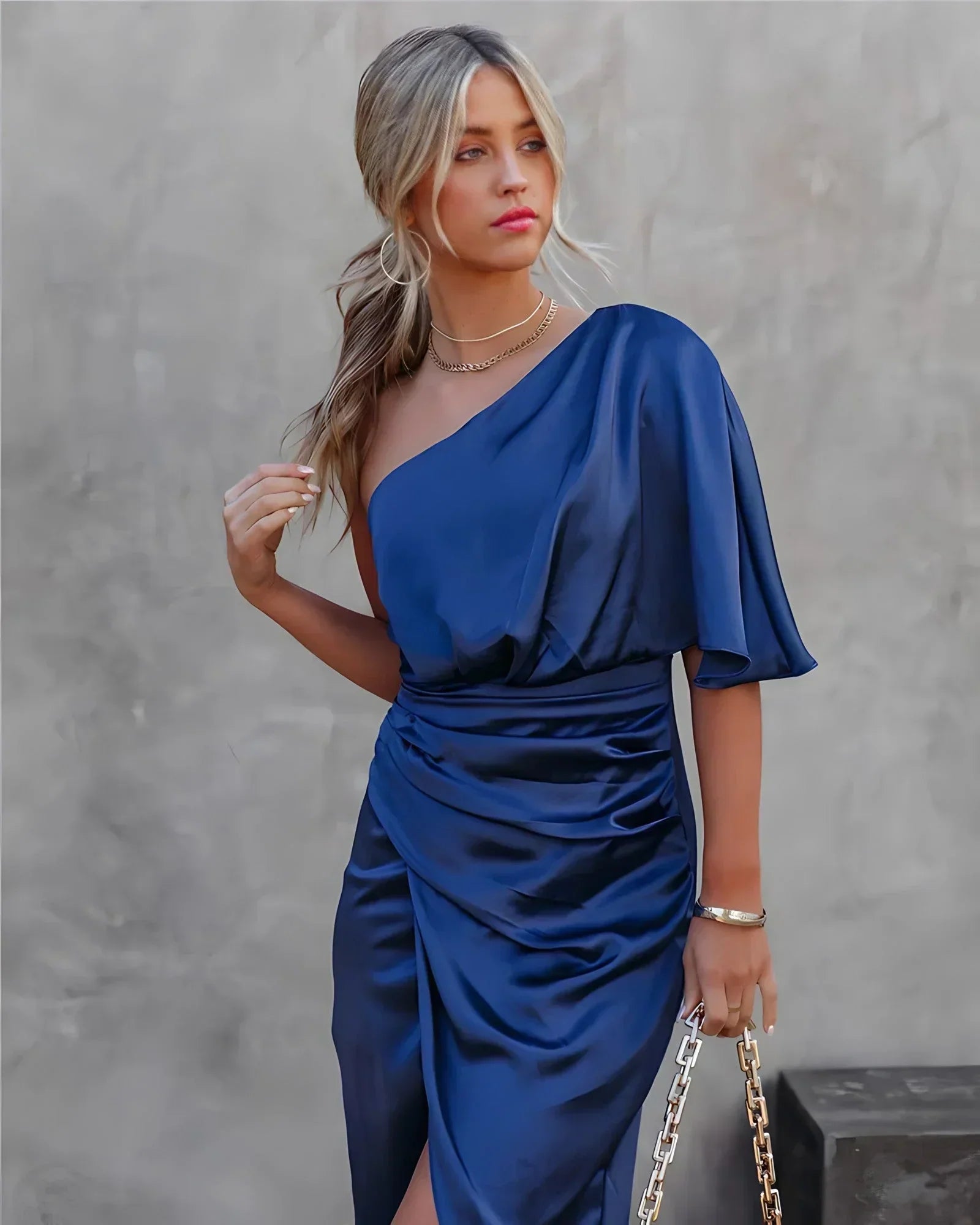 Product Image for Elegantes Seidenkleid, Blau / XL