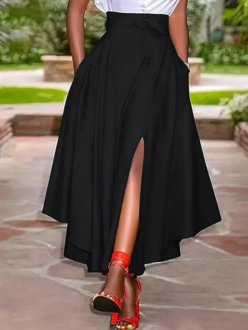 Product Image for Heidi-Mode | Neue Damenmode Elegante Schlitznähten Röcke Lässiges Design Plisseerter Maxi-Rock Hohe Taille Solide Schnürung Fest Langes Kleid Femme, 