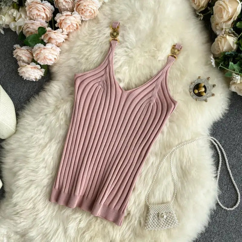 Product Image for Heidi-Mode | V-Ausschnitt Halter Sexy Camisole Top Sommer Frauen Sexy Off-Shoulder Einfarbig Ärmellos Camis Damenbekleidung Tanks Tops, Rosa / Eine 