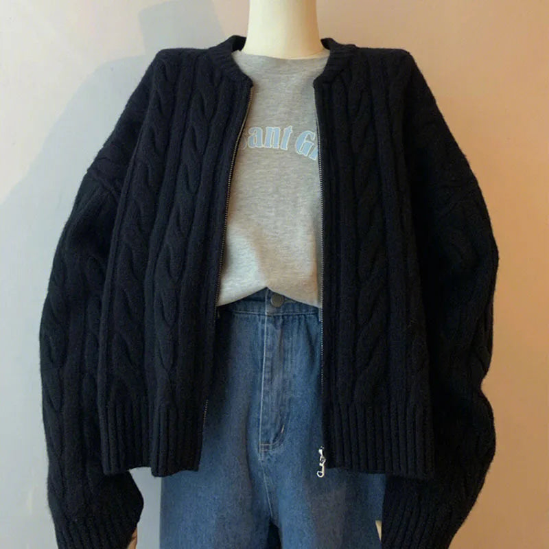 Product Image for Heidi-Mode | Damen Reißverschluss Strickjacke Einfarbig, Herbst/Winter, Cremeweiß / XL