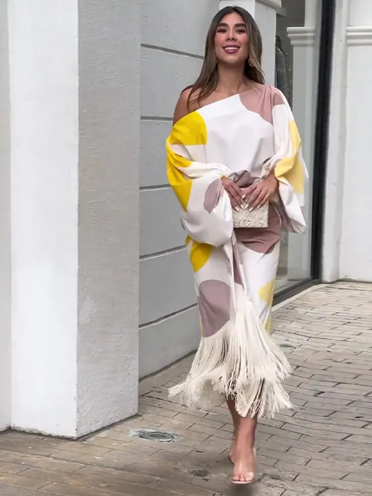 Product Image for Heidi-Mode | Damen Fransen Rock Anzug Locker Off Shoulder 2 Teile Set Fest Club Frühling Sommer Damen Straße Freizeit Outfit Neu, Figur Farbe / M
