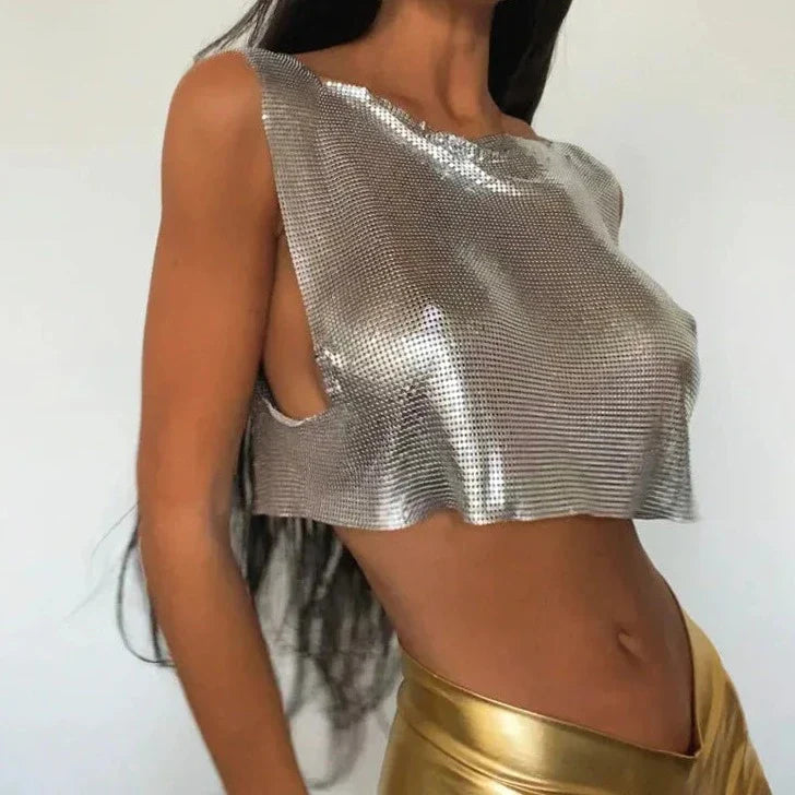 Product Image for Heidi-Mode | Metall Pailletten Y2k Crop Top, Silber / L