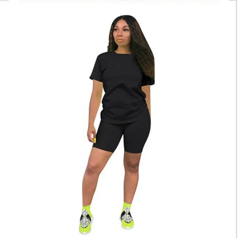 Product Image for Heidi-Mode | Frauen Set Sommer Outfit Sportbekleidung Zu Dels Rundhals Kurzarm T-Shirt Gym Trainingsanzug Jogging T-Shirts Lässiger Stil, Schwarz / M