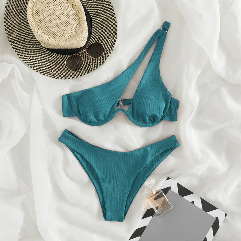 Product Image for Heidi-Mode | Sexier Push-Up-Bikini-Set Frauen Cut-Out Badeanzug Sommer Ein-Schulter Badebekleidung Damen Bikinihose Strandbekleidung Damen Hohe Taille