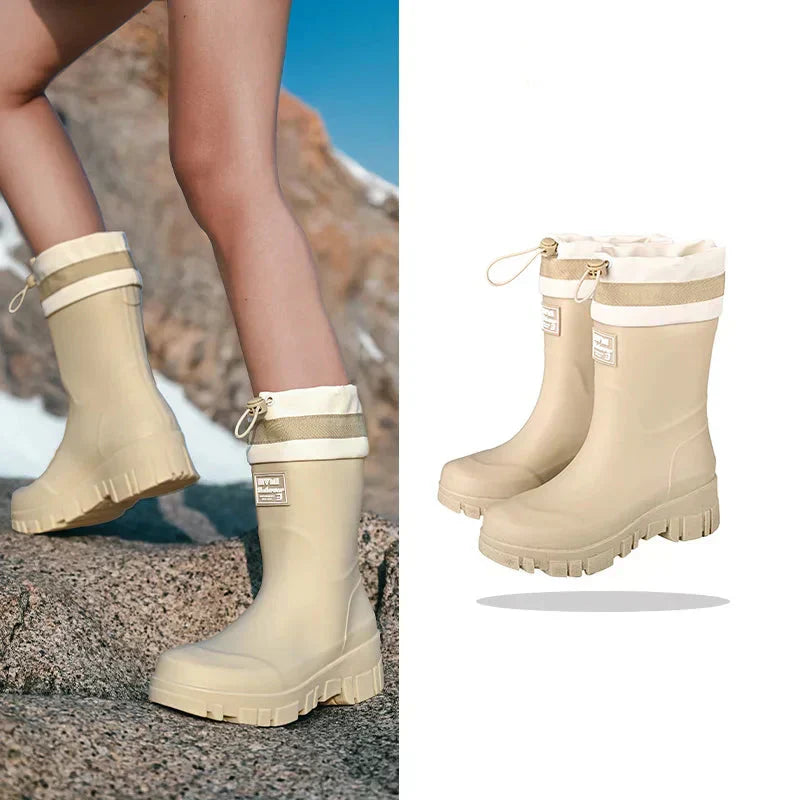 Product Image for Heidi-Mode | Damen wasserdichte Retro-Look Gummistiefel mit rutschfester Sohle, Gelb - Semi-Hoch / 3.5
