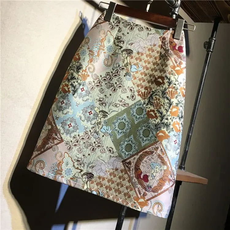 Product Image for Heidi-Mode | Herbst Hoch Taille A-Linie Röcke Light Moda Ein Stufen Rock Damen Mittellang Retro Eingewickelt Hüft Rock Jacquard Rock, 2 / L