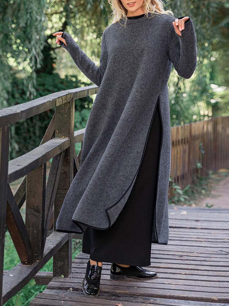 Product Image for Langes geteiltes Midikleid in lockerer Form, Grau / M