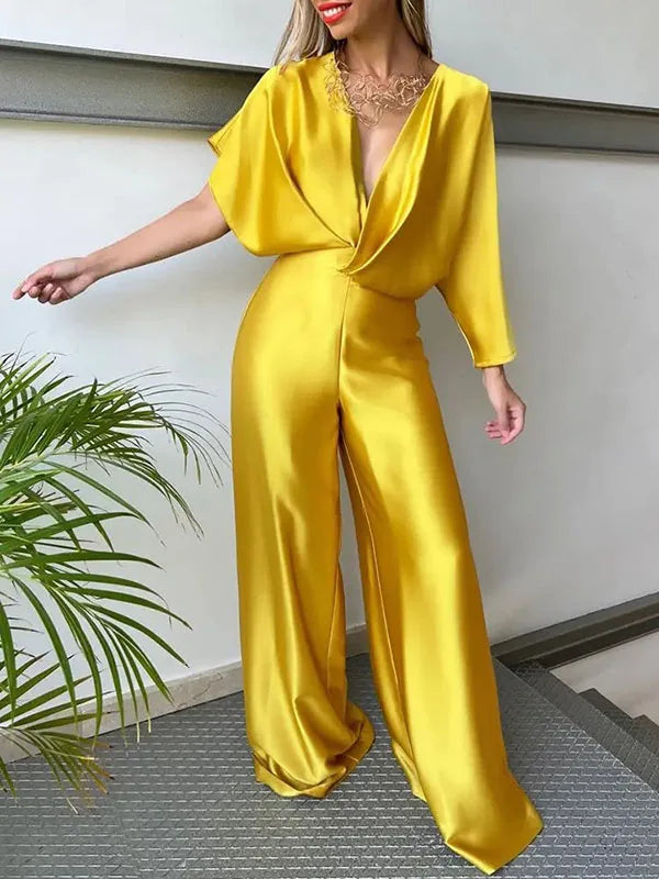 Product Image for Heidi-Mode | Missuoo Neue Damen Einfarbige Jumpsuit Frühling Sommer Erwachsene Frau V-Ausschnitt Sexy Kurze Ärmel Hohe Taille Einteiler, Gelb / S