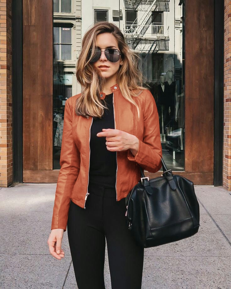 Product Image for Heidi-Mode | Slim Fit Lederjacke für Damen, Orange / M