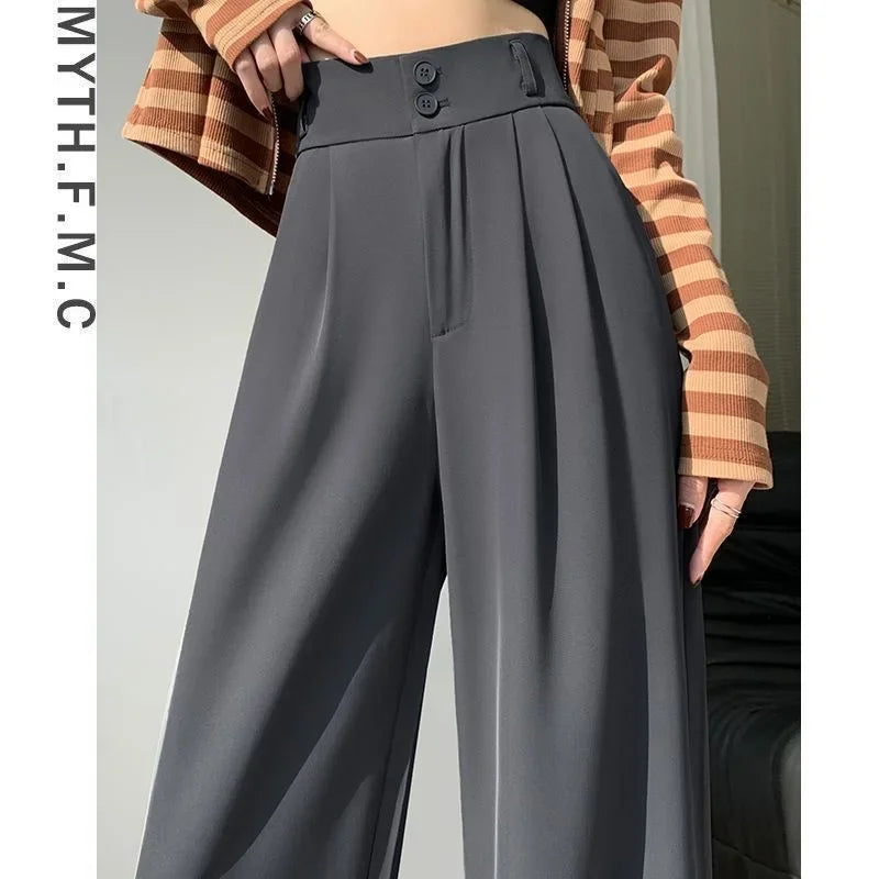 Product Image for Heidi-Mode | Damen Weite Beinhosen Frauen Koreanischer Stil Hohe Taille Schwarze Hosen Büro Damen Mode Lockere Graue Blazerhosen Streetwear, GRAU / M