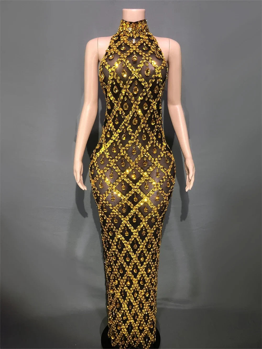 Product Image for Heidi-Mode | Strass Netz Abend Ballkleid, schwarzes Mesh Gold / M