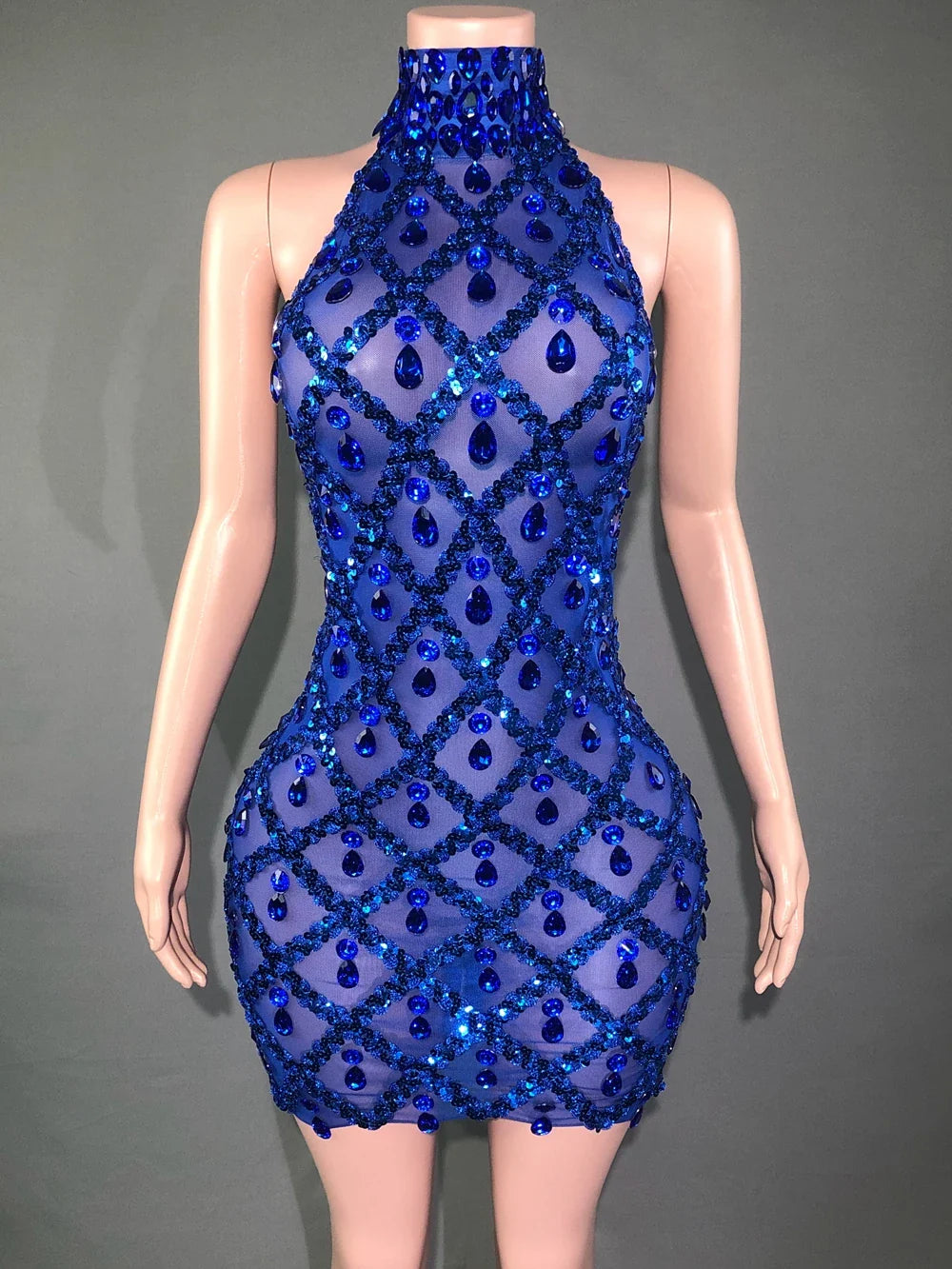 Product Image for Heidi-Mode | Silber Pailletten Geburtstag Show Kleid, Blaues Netz / L