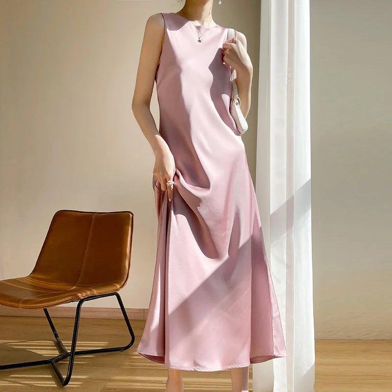Product Image for Heidi-Mode | Helle Luxus Acetat Satin Seiden Wickelkleid Frau Französisch Nische Schlank Sexy V-Ausschnitt Temperament Unterkleid, Rosa / XXL