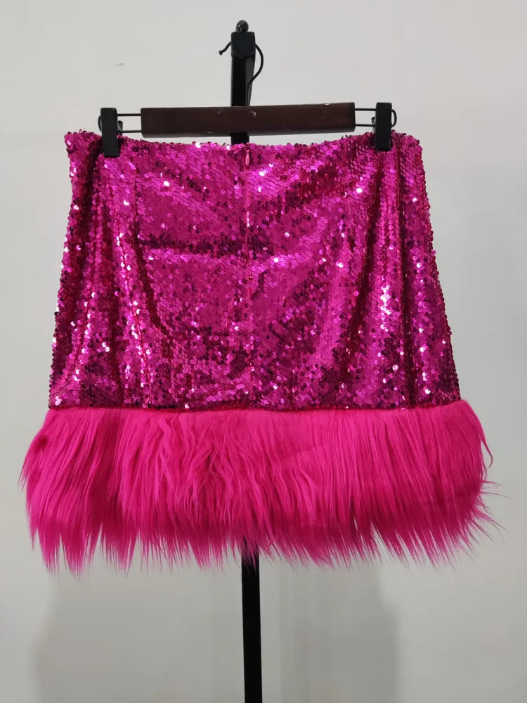Product Image for Heidi-Mode | Helle Seidenrock Sommer Frauenmode Pailletten Federn Genähte Kurze Röcke für Frauen Damenbekleidung, Rot / S
