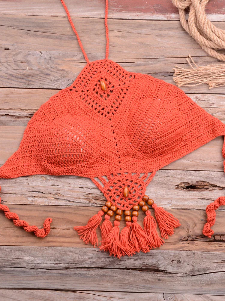 Product Image for Heidi-Mode | Bikini Stricken Badebekleidung Gehäkelt Bikini Bohemia Stil Off Shoulder Hoher Hals Baden Strand Bikinis Handgefertigt Gehäkelt Bikini, 