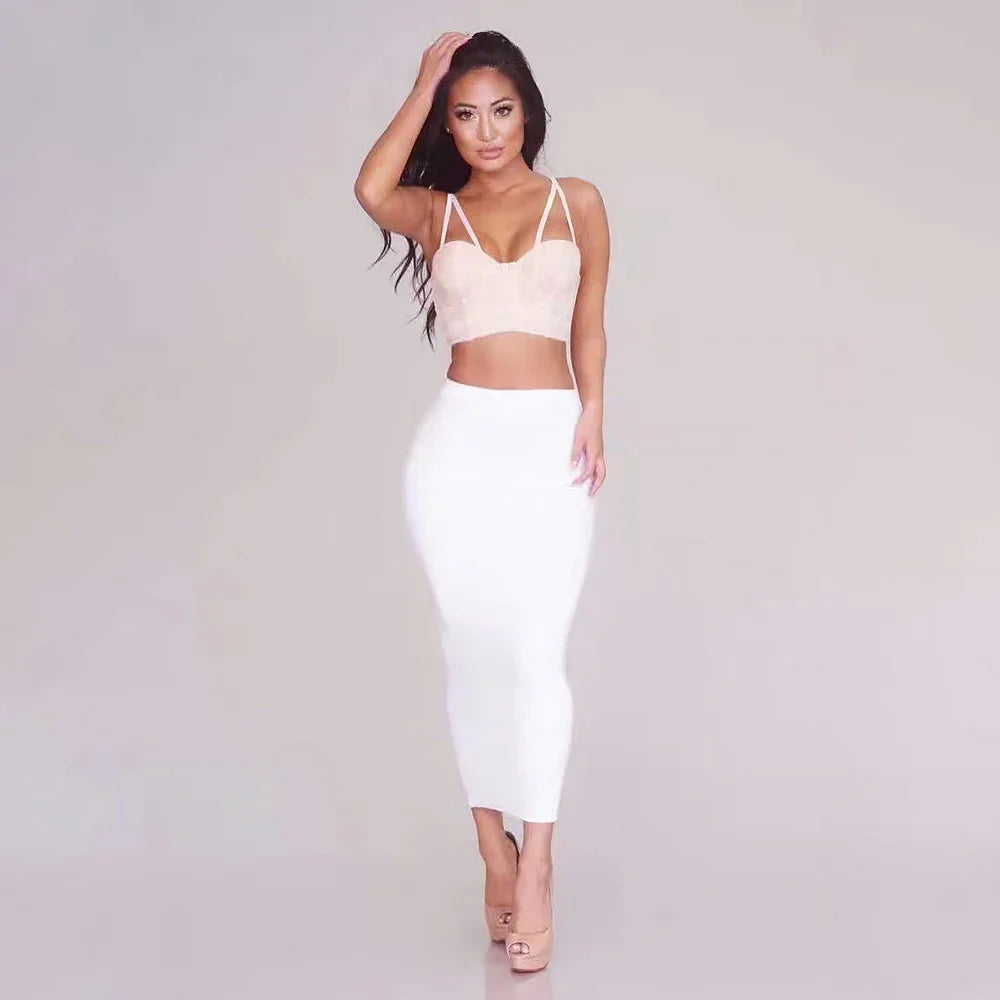 Product Image for Heidi-Mode | Sexy Qualität Nude Beige Bandage Röcke Midi Frauen Sommer Rot Schlitze Fest Rock Bodycon Hohe Taille Büro Damen Rock, HVIT / S