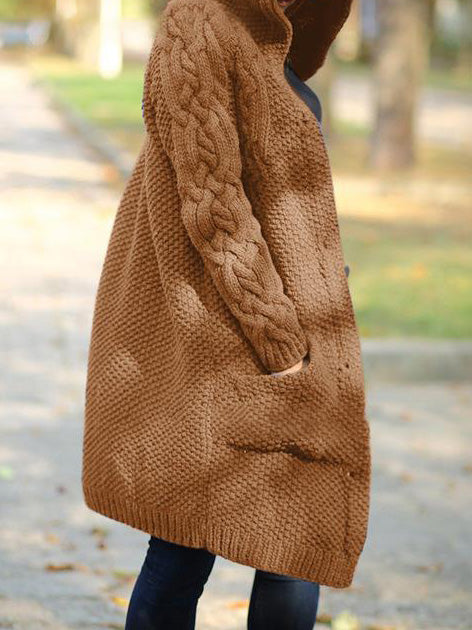 Product Image for Heidi-Mode | Frauen Strickjacken Einfarbig Ein-Knopf Tasche Kapuze Strickjacke, Kaffe / L