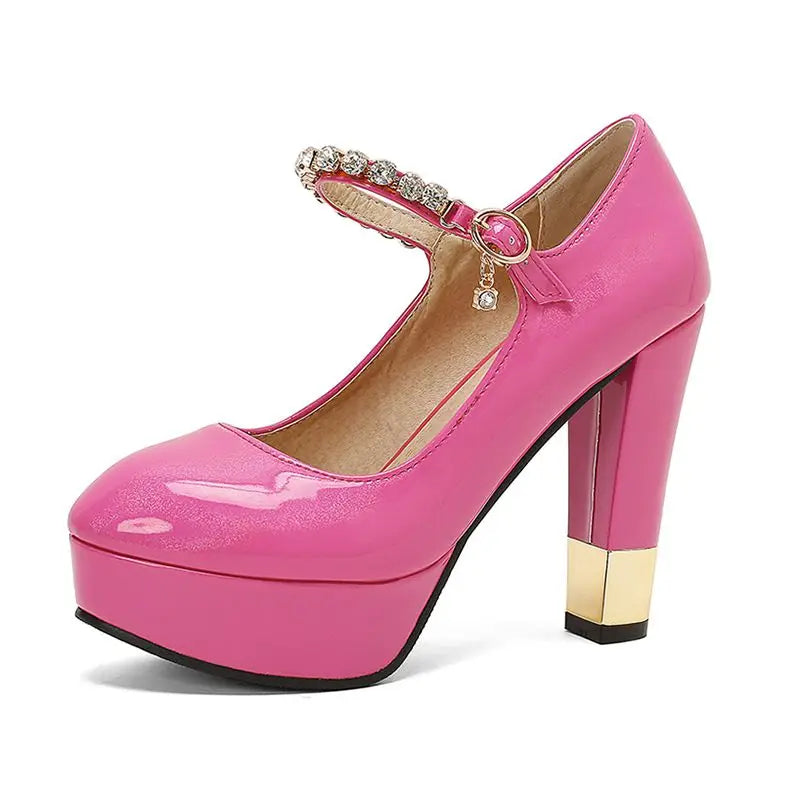 Product Image for Heidi-Mode | Simloveyo Patentleder Damen Pumps Runde Zehen Hohe Absätze 11 5Cm Plattform Schnalle Riemen Größe 49 50 Sexyle Party Schuhe, rot / US11-
