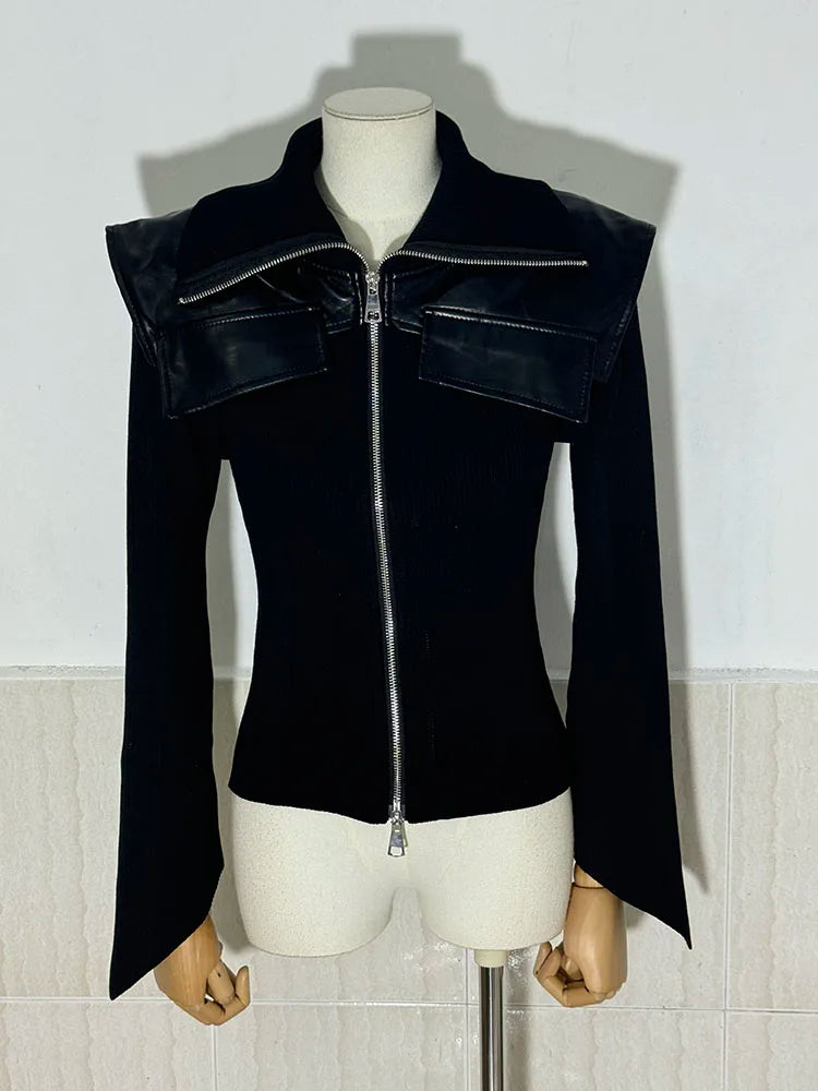 Product Image for Heidi-Mode | Mode Frauen Mesh Verbindung Pu Leder Lange Rock Hohe Taille Einfarbige A-Linie Röcke Herbst Neue Kollektion, schwarzes Top / S