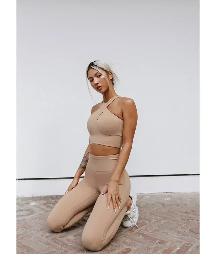 Product Image for Heidi-Mode | Yoga Set, Weste, Sport-Bh, Lingerie, Frauen Sexy und Schöne Rücken, Kreuzriemen Fitness Set, Khaki / XL