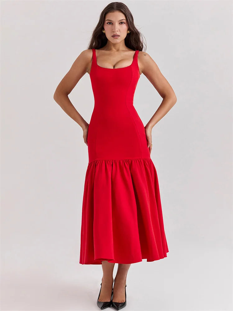 Product Image for Heidi-Mode | Tossy Weiß Rüsch Patchwork Maxi Kleid Damenmode Schlank Hoch Tailliert Rückenfrei Plissiert Sommer Trägerlos Damen Lange Kleid, Rot / S
