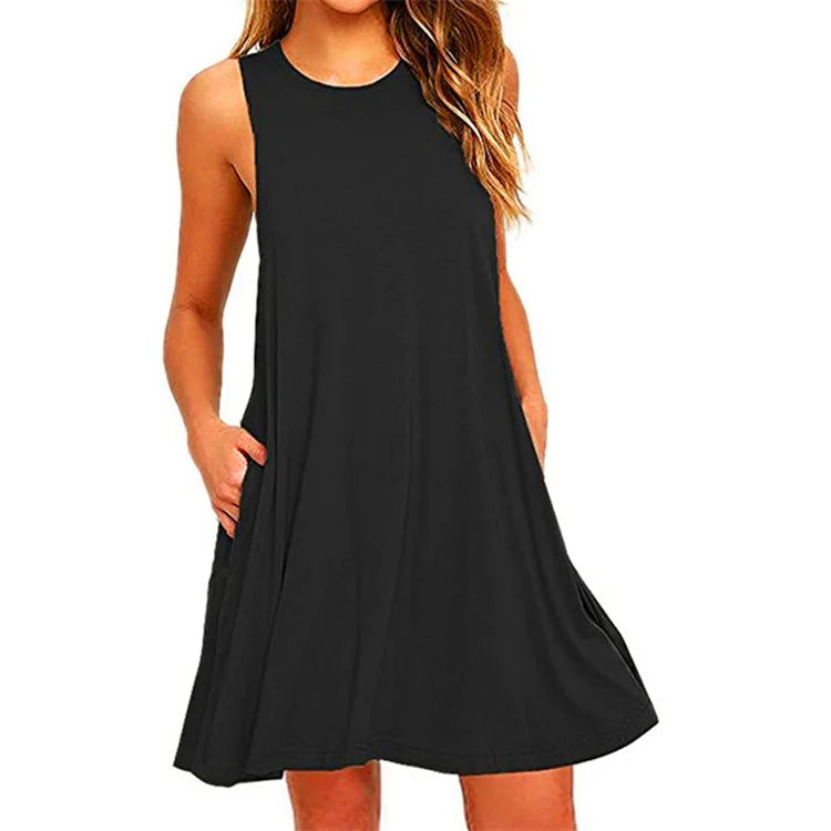 Product Image for Sommer Casual Swing Damen Kleid, Schwarz / XL