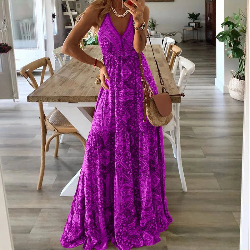 Product Image for print slip maxi jurk, Wijn rood / S