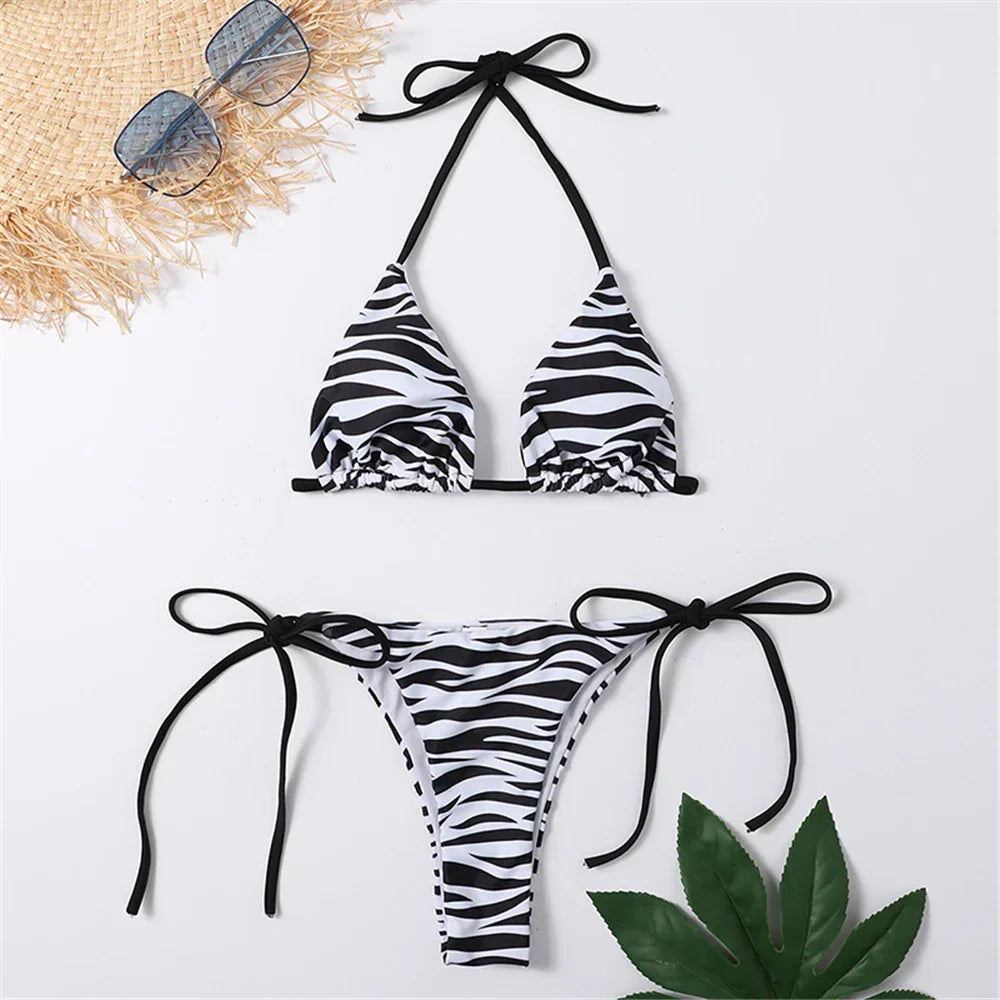 Product Image for Heidi-Mode | Halter Triangle Sexy Bikini Set Frauen Patentleder Glitzer Badeanzug Sommer Einfarbig G String Bademode Seitenschnürung Monokini, 