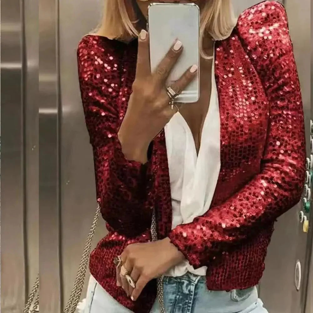 Product Image for Relia | Funkelnder Glitzer Kurzblazer, Rot / 2XL