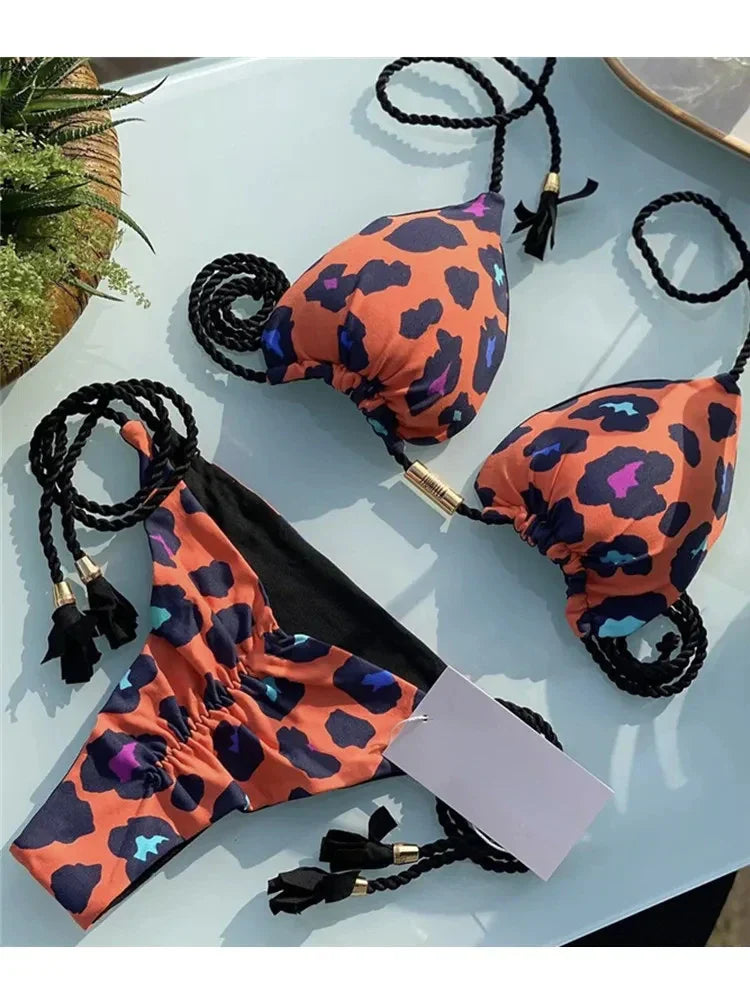 Product Image for Heidi-Mode | Sexy Badeanzug Frauen Dreieck Bikinis Set Thong Bandage Bademode Einfarbig Badeanzug Zweiteilig Schnür-Bademode Strandbekleidung, 8252 / 