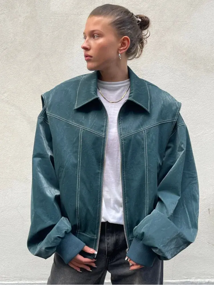 Product Image for Heidi-Mode | Dicke Lederjacke für Damen, Dunkelgrün / 8 - 10 (S)