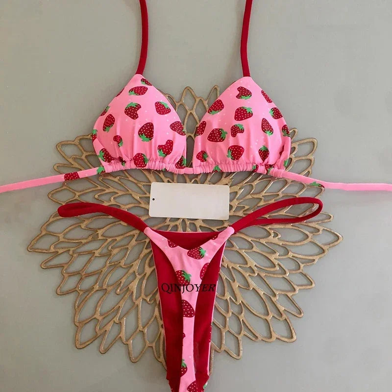 Product Image for Heidi-Mode | Pink Badebekleidung Frauen Brasilianische Bikini Süße Herzprint Badeanzug Sexuelle Tanga Bikini Set Badeanzug Frauen Strandbekleidung, 