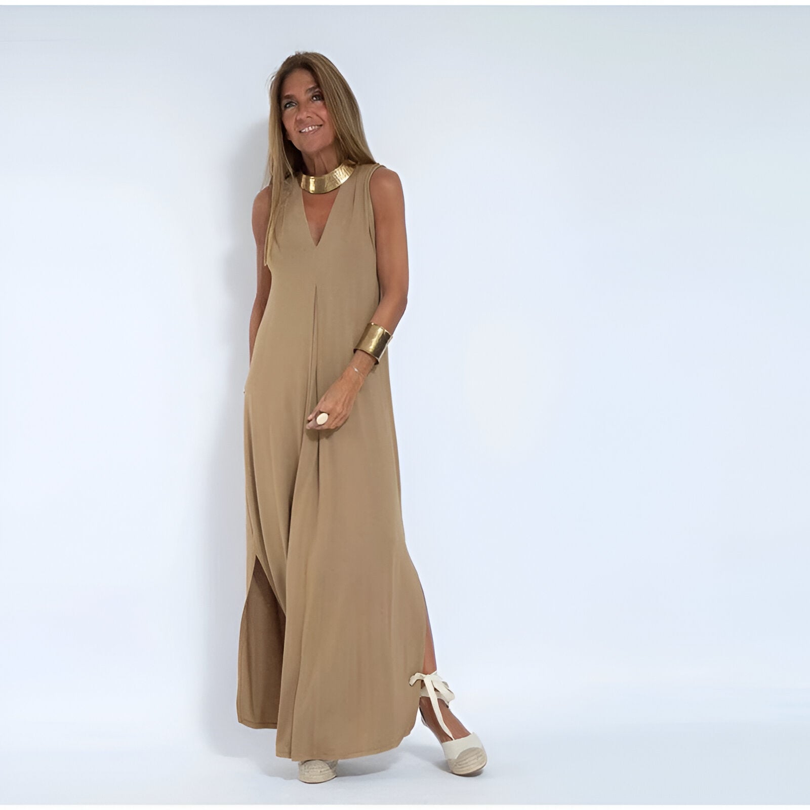 Product Image for Maxikleid mit Weste, Kaffee / Schwarze Weste / 2XL