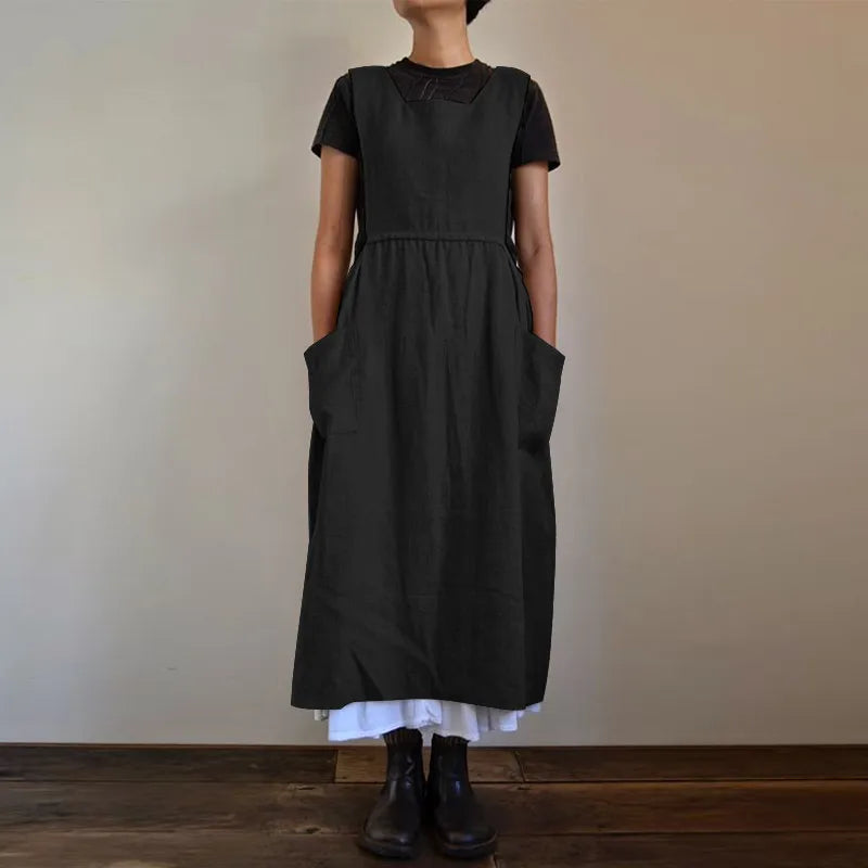 Product Image for Heidi-Mode | Schürzenkleid aus Leinen- und Baumwollmischung mit Taschen für Frauen Pensacola, Schwarz / XL