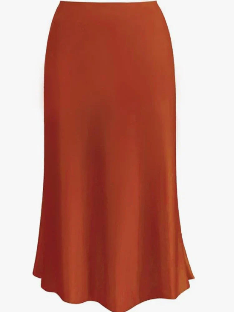 Product Image for Heidi-Mode | Frauen Satin Seiden Röcke Sommer Frühling Koreanische Mode Kleidung Büro Damen Lange Röcke Elegant Schwarz Maxi Röcke für Frauen, Orange 