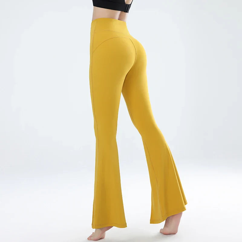 Product Image for Heidi-Mode | Damen Sport Fitness Hosen Hoch Elastische Yoga Hosen Ausgestellte Hosen Schöne Beine Röcke Hoch Elastisch Mode Lange Hosen, Gelb / M