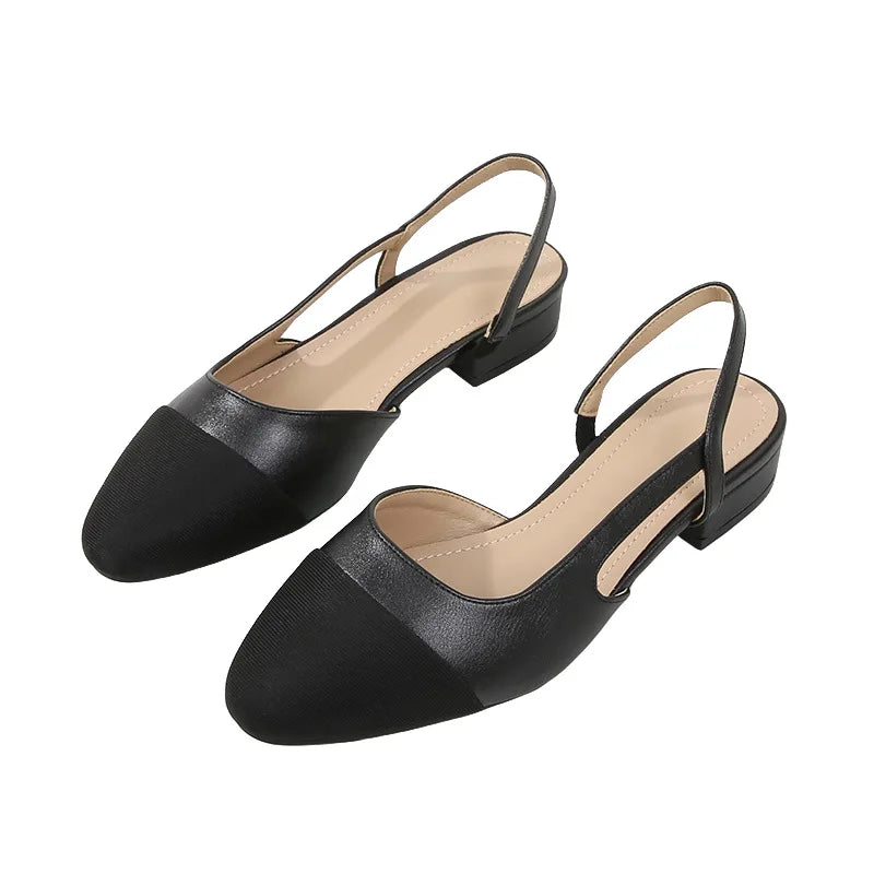 Product Image for Heidi-Mode | Patchwork Leder Slingbacks Frauen Sandalen Mode Flache Ferse Frauen Schuhe Sexy Party Sandalen Kleid Hochzeit Party Schuhe, schwarz 2cm /