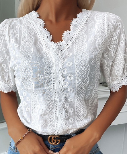 Product Image for Heidi – lässiges, kurzärmliges spitzenhemd für den alltag, Weiß / M