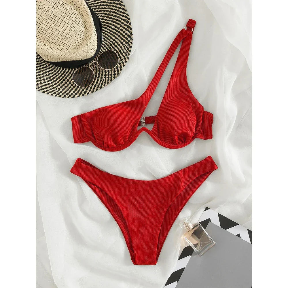 Product Image for Heidi-Mode | Sexier Push-Up-Bikini-Set Frauen Cut-Out Badeanzug Sommer Ein-Schulter Badebekleidung Damen Bikinihose Strandbekleidung Damen Hohe Taille