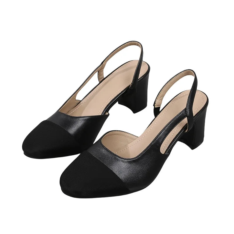 Product Image for Heidi-Mode | Patchwork Leder Slingbacks Frauen Sandalen Mode Flache Ferse Frauen Schuhe Sexy Party Sandalen Kleid Hochzeit Party Schuhe, schwarz 6cm /