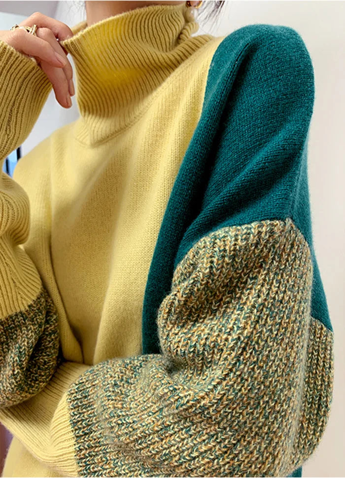 Product Image for Heidi-Mode | Pull Ample À Col Haut Contrasté Pour Femmes, Jaune vert / Taille unique
