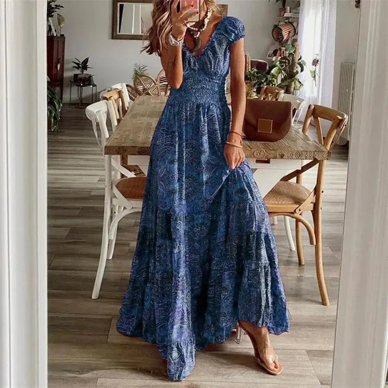 Product Image for Taillenbetontes langes Kleid im Bohemian Style, Kaffee / 2XL