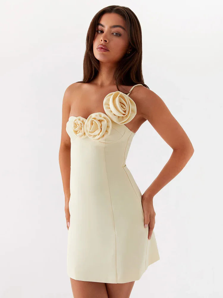 Product Image for Heidi-Mode | Rose Ein-Schulter Sexy Mini Kleid für Frauen Robe Sommer Fest Farbe Off-Schulter Rückenfrei A-Linie Club Festkleid Elegant, Gelb / M