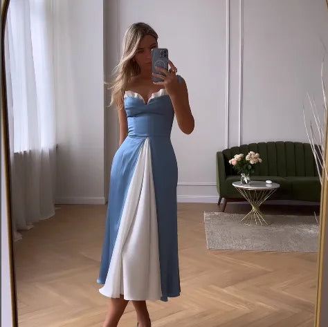 Product Image for Heidi-Mode | Frauen Maxi Kleid Sommer Mode Lässig V-Ausschnitt Sling Nippet Taille Schlitz Lose Elegant Strand Sexy High Street Wear, Blau / M