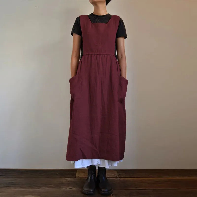 Product Image for Heidi-Mode | Schürzenkleid aus Leinen- und Baumwollmischung mit Taschen für Frauen Pensacola, Weinrot / S