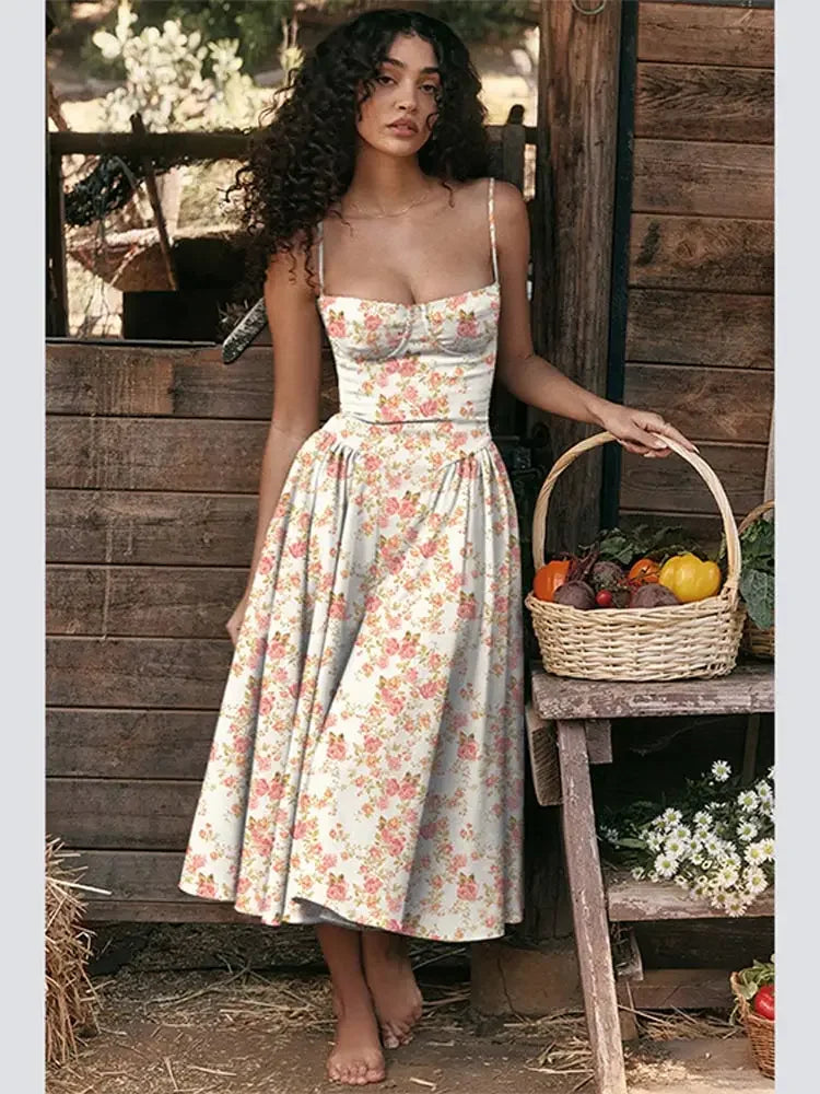 Product Image for Heidi-Mode | Frauen Sexy Einfarbig Sling Midi Kleid Mode Ohne Ärmeln Rückenfrei Plissierte Kante Kleider Sommer Weibliche Fest Abend A-Linie Robe, 
